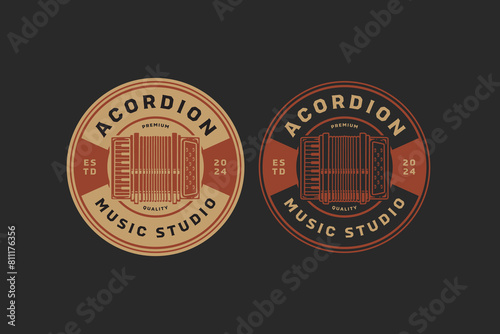 accordions music instrument badge logo vector for music festival, studio and entertainment