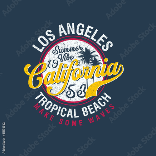 Los Angeles California tropical summer beach vibes typography t shirt design