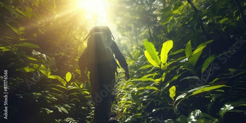 Jungle Discovery: Hiker's Perspective with Sun Flare