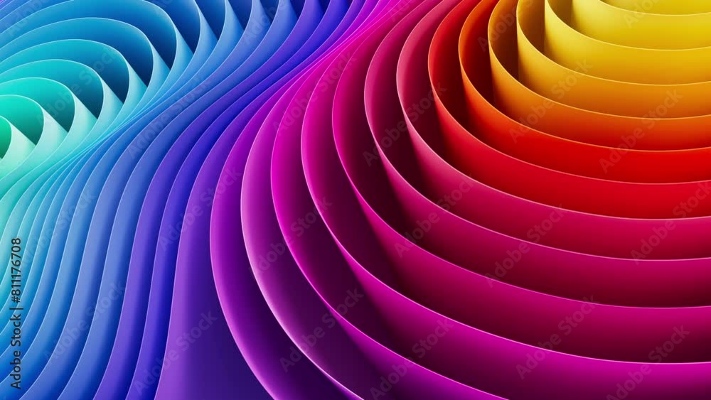 3D motion rendering of an abstract background of smooth lines of multi-color spline waves that move in a loop in a 4K 60fps resolution.