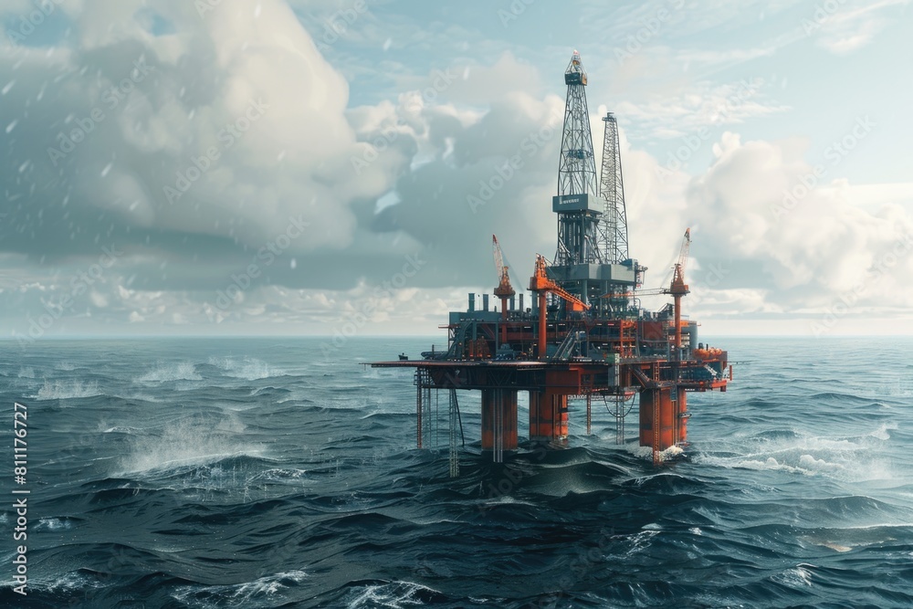 An oil rig located in the middle of the ocean. Suitable for energy and industry concepts An oil rig located in the middle of the ocean. Suitable for energy and industry concepts