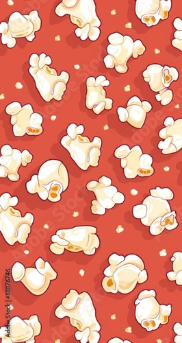 Popcorn pattern in flat design, side view, minimalist art theme, cartoon drawing, Triadic Color Scheme photo