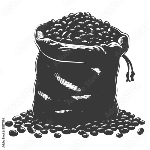 Silhouette sack of raw coffee beans black color only