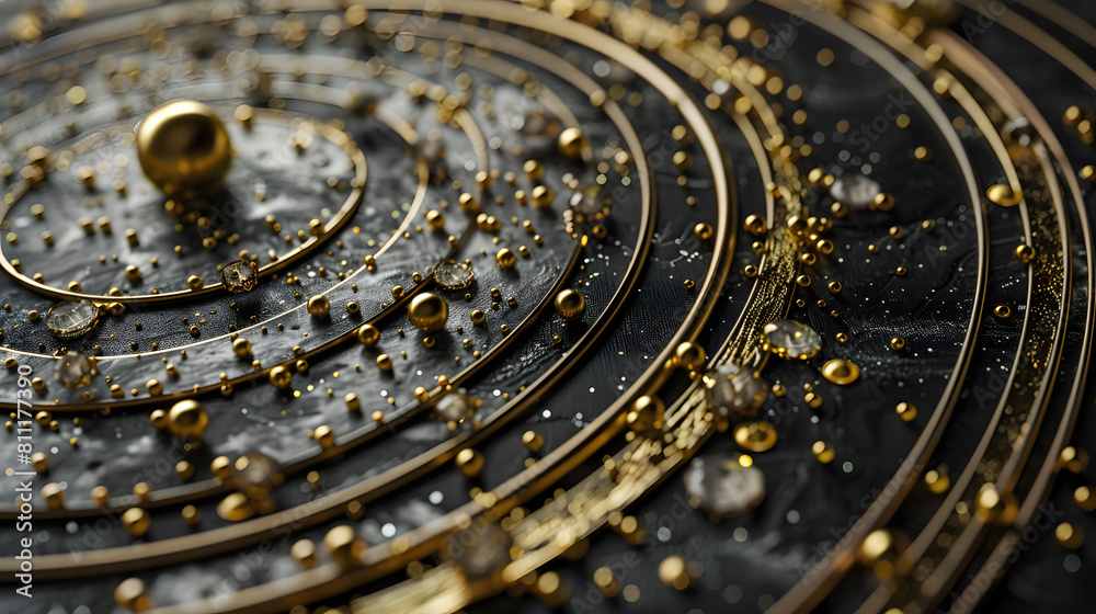 Fototapeta premium A gold and black circle with many small gold and black dots