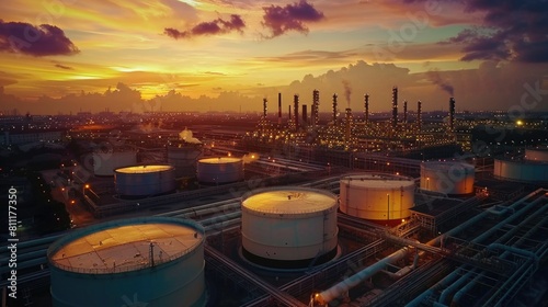 Industrial oil refinery at sunset. Suitable for energy and manufacturing concepts
