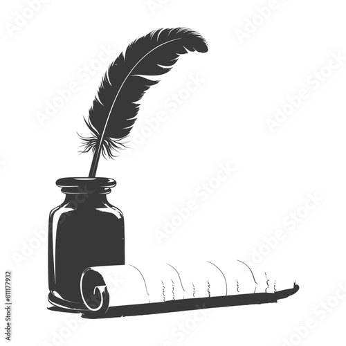 Silhouette Scroll paper and quill in inkwell black color only