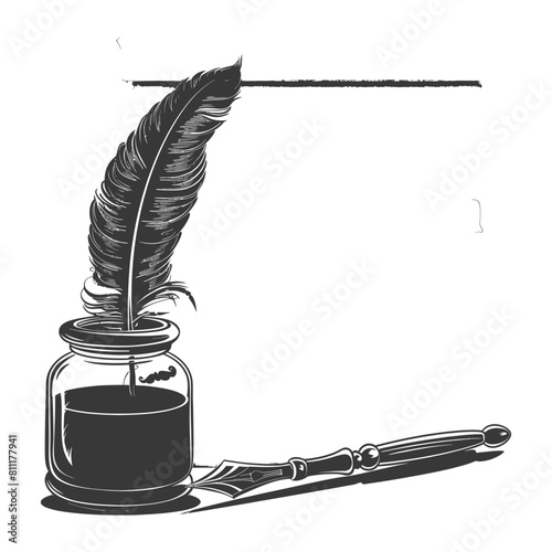 Silhouette Scroll paper and quill in inkwell black color only