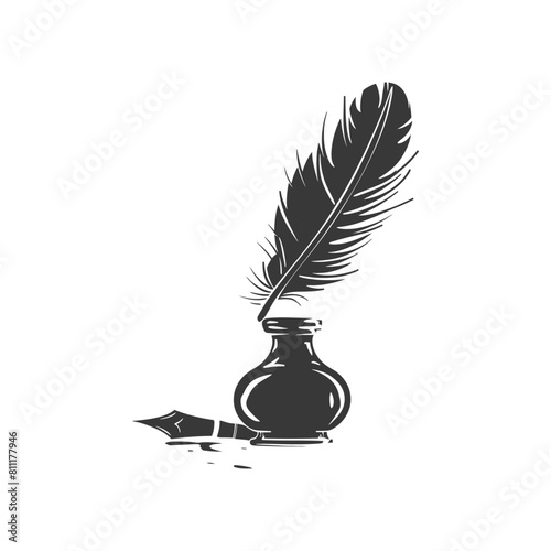 Silhouette Scroll paper and quill in inkwell black color only