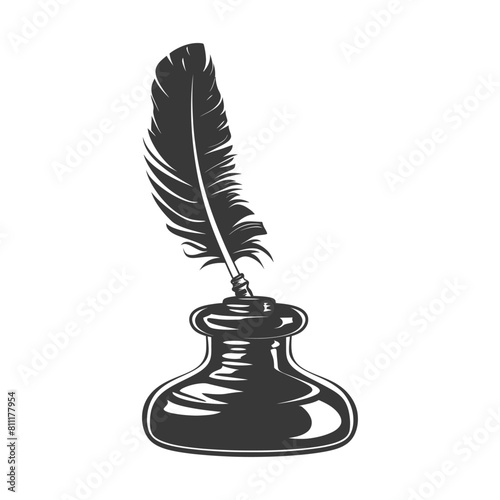 Silhouette Scroll paper and quill in inkwell black color only