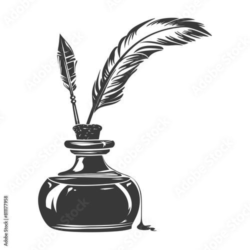 Silhouette Scroll paper and quill in inkwell black color only