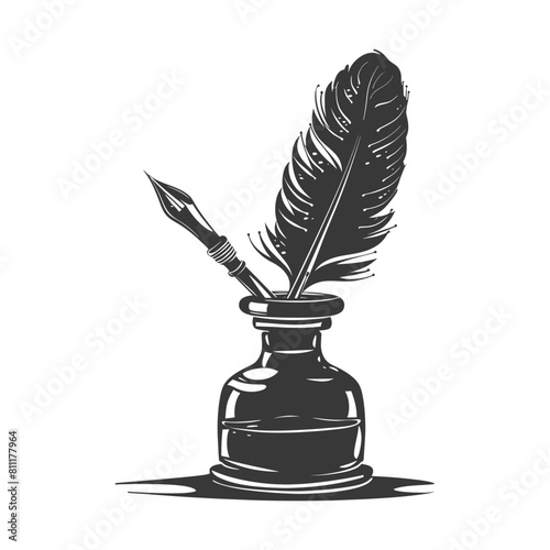 Silhouette Scroll paper and quill in inkwell black color only