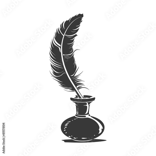 Silhouette Scroll paper and quill in inkwell black color only