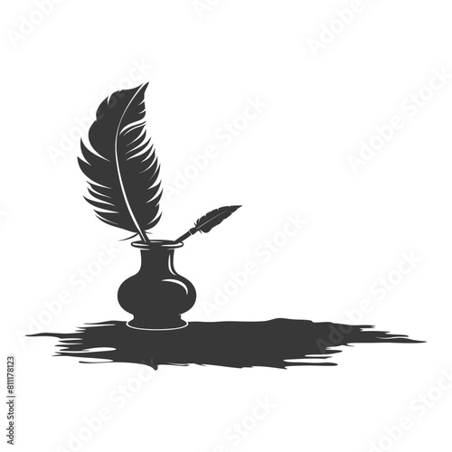 Silhouette Scroll paper and quill in inkwell black color only