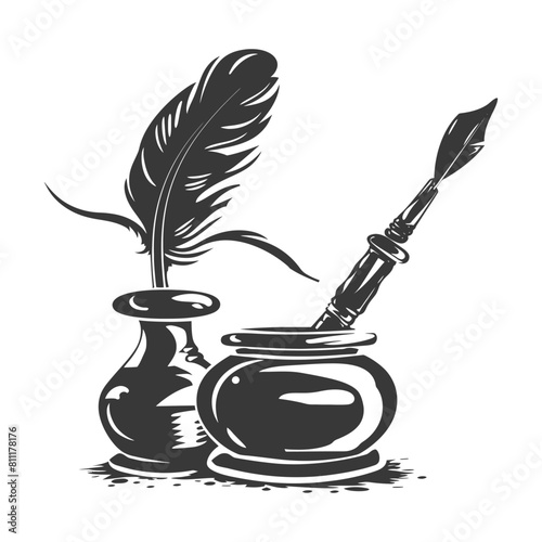 Silhouette Scroll paper and quill in inkwell black color only