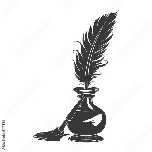 Silhouette Scroll paper and quill in inkwell black color only