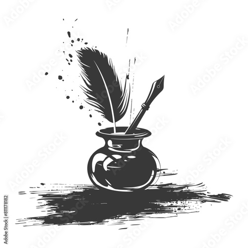 Silhouette Scroll paper and quill in inkwell black color only
