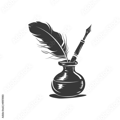 Silhouette Scroll paper and quill in inkwell black color only