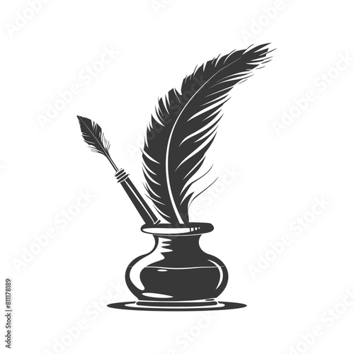 Silhouette Scroll paper and quill in inkwell black color only