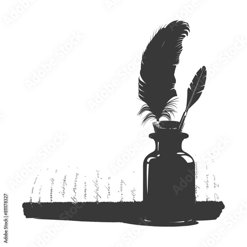 Silhouette Scroll paper and quill in inkwell black color only