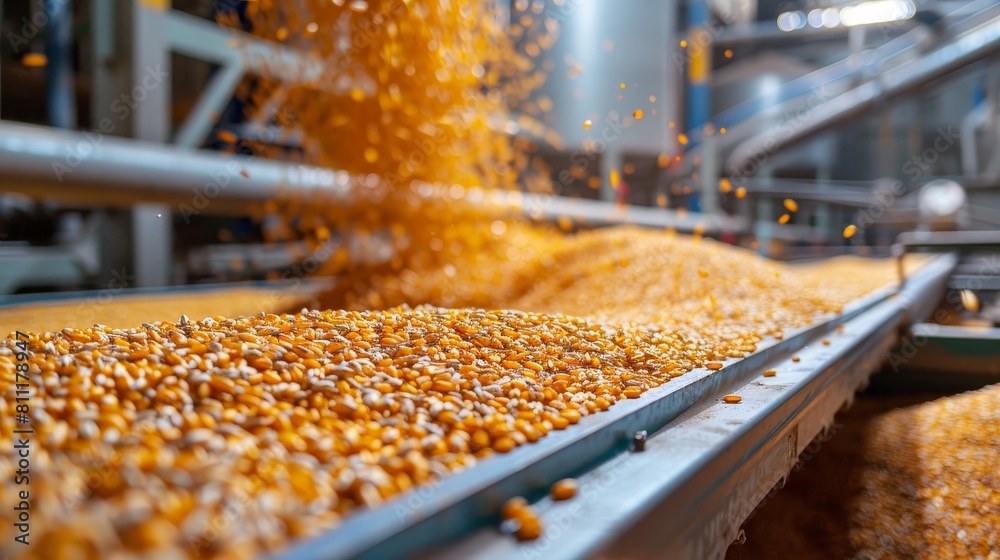 Farming Concept: A busy grain processing plant filled with the scent of fresh grain. Farming Concept: A busy grain processing plant filled with the scent of fresh grain.