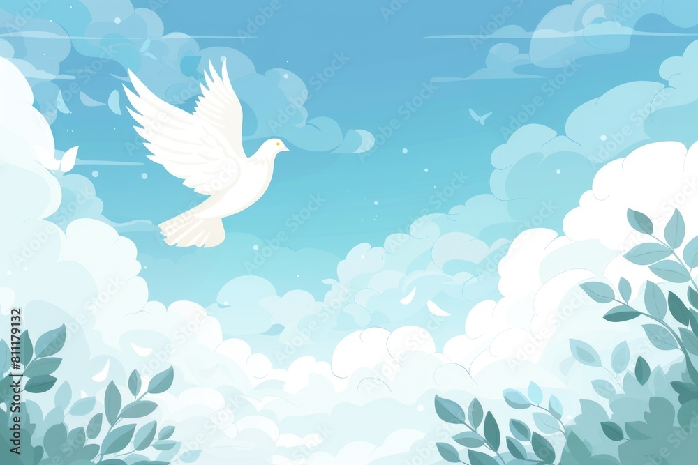 A peaceful white dove soaring through a clear blue sky. Suitable for various concepts A peaceful white dove soaring through a clear blue sky. Suitable for various concepts