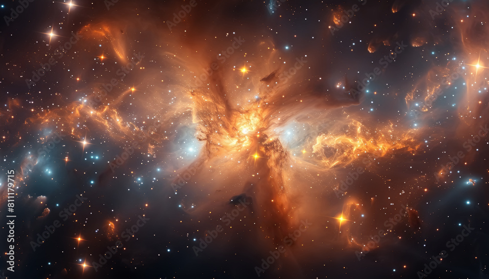 An expansive view of a galaxy with starburst effects and cosmic dust clouds, Generative AI