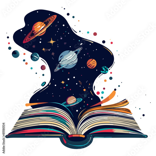 open book with outer space spilling out