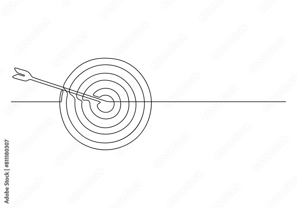 Continuous single line drawing of arrow on the target. Concept of business challenge. Premium vector