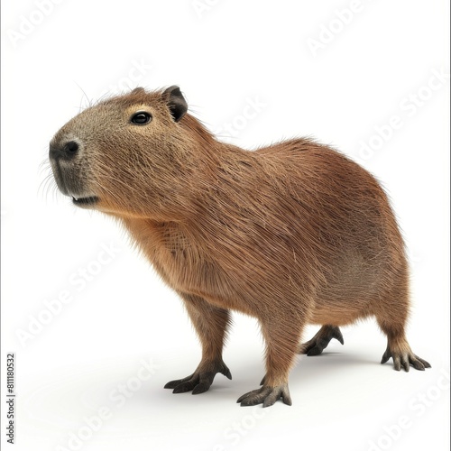 A large Capybara stands on a pure white backdrop its fur blending in seamlessly, Generated by AI
