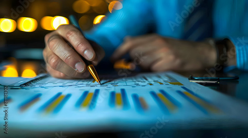 Photo realistic image of Financial Analyst Conducting Risk Assessment, evaluating investment portfolios to identify risks and suggest mitigative strategies in a finance concept