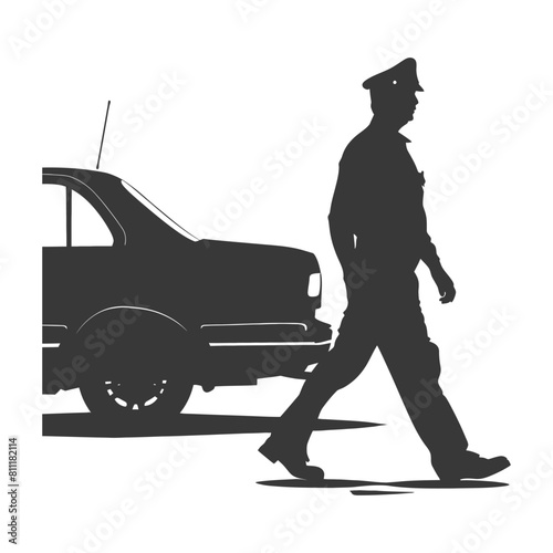 Silhouette taxi driver in action full body black color only