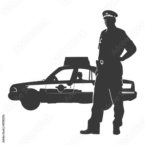 Silhouette taxi driver in action full body black color only