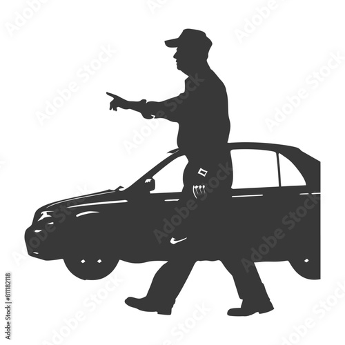 Silhouette taxi driver in action full body black color only