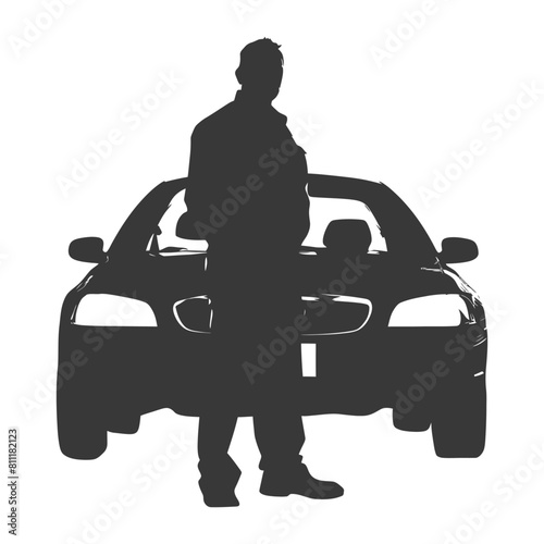 Silhouette taxi driver in action full body black color only