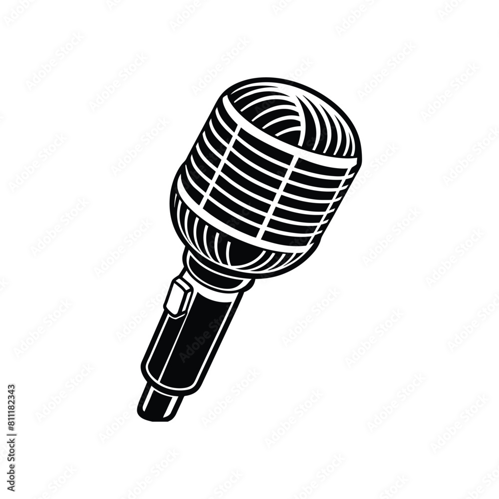 Linocut Microphone isolated on white background Linocut Microphone isolated on white background