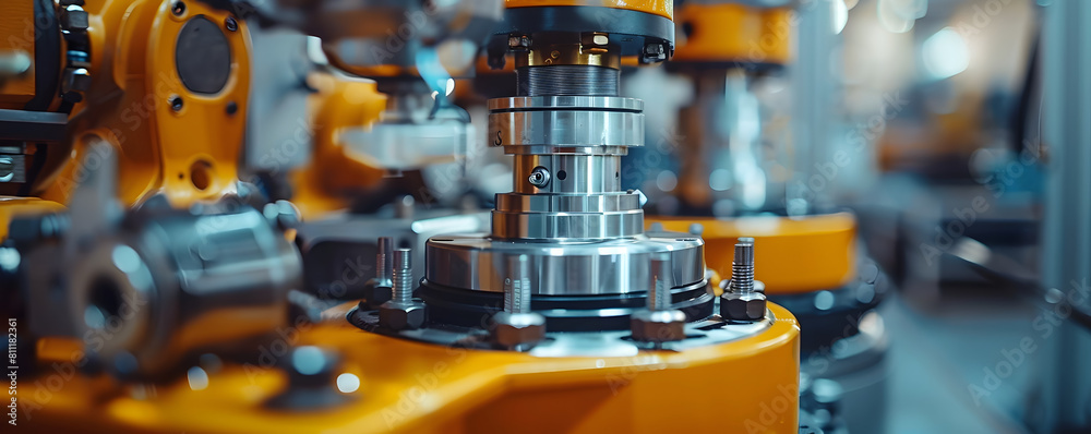 Close up View of Automated Industrial Manufacturing Machinery with Robotic Arm Mechanism