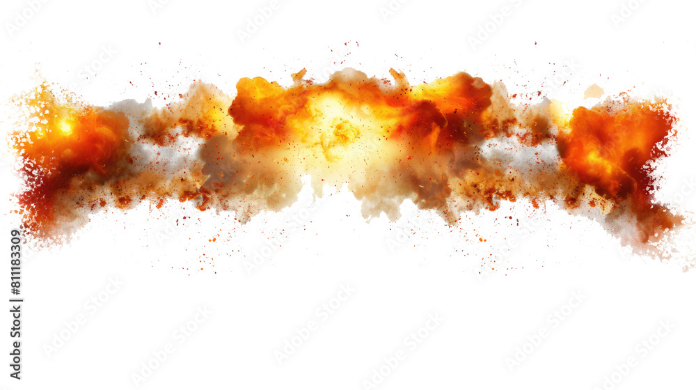 Realistic fiery explosion over transparent background