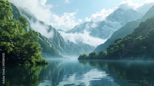 landscape with lake and mountains