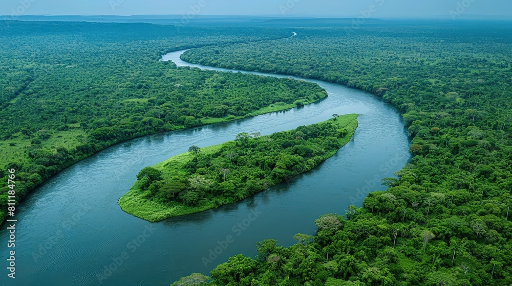 Aerial View of Meandering River Through Dense Jungle Aerial View of Meandering River Through Dense Jungle