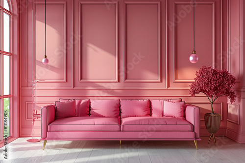 cozy living room in pink color. modern design