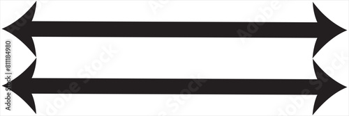Double arrow sign. Long straight horizontal arrow with two sided pointers. Black width or east and west symbol isolated on white background. Vector illustration. EPS 10/AI