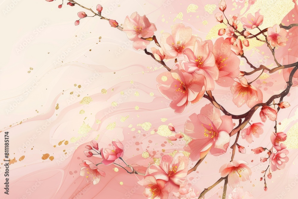 Golden sakura: art for prints, postcards, or wallpaper with elegant touches. Ai