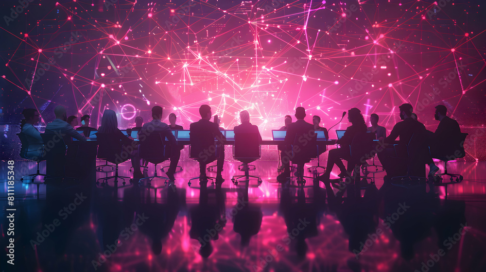 Team of Tech Professionals Strategizing Blockchain Project Development Photo Realistic Concept of Team Meeting on Blockchain Development in Tech Industry Team of Tech Professionals Strategizing Blockchain Project Development Photo Realistic Concept of Team Meeting on Blockchain Development in Tech Industry