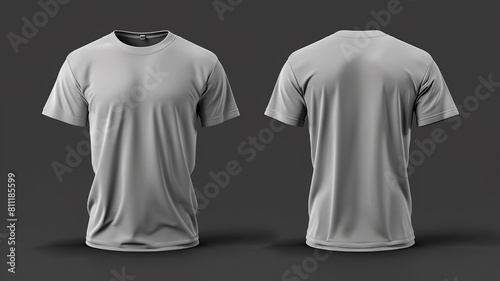 front and back view of blank grey t shirt for design presentation mockup or print advertising isolated dark background.