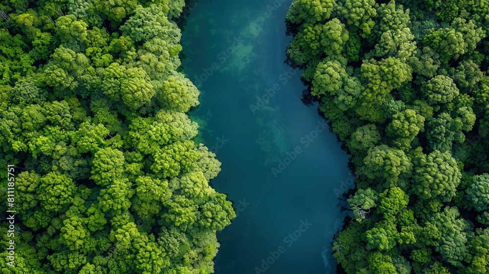 Aerial View of Meandering River Through Dense Jungle Aerial View of Meandering River Through Dense Jungle