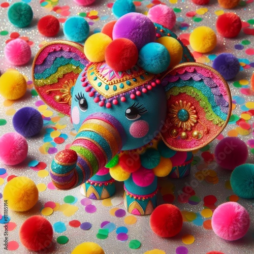 Colorful Elephant Toy with Pom Poms