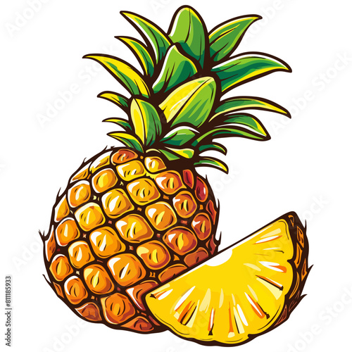 pineapple with a slice sticker, Tropical Summer Fruit illustration