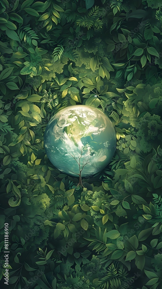 Illustrators Harmonious Vision of Earth Nestled in a Verdant Forest Canopy Illustrators Harmonious Vision of Earth Nestled in a Verdant Forest Canopy