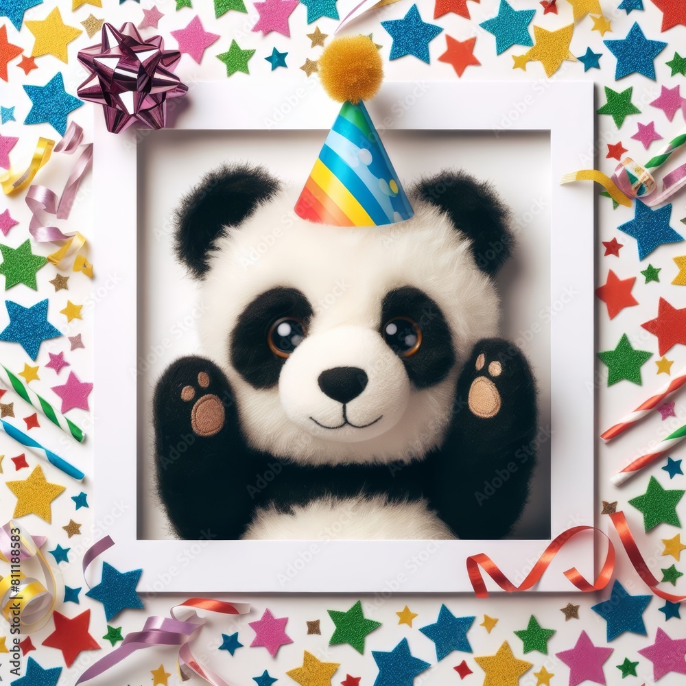 Obraz premium Panda Toy with Party Hat - Festive Frame Design