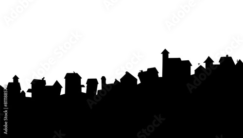 Black silhouette town isolated white vector illustration. House background building design and abstract landscape outline with roof. Urban street horizontal outdoor structure.